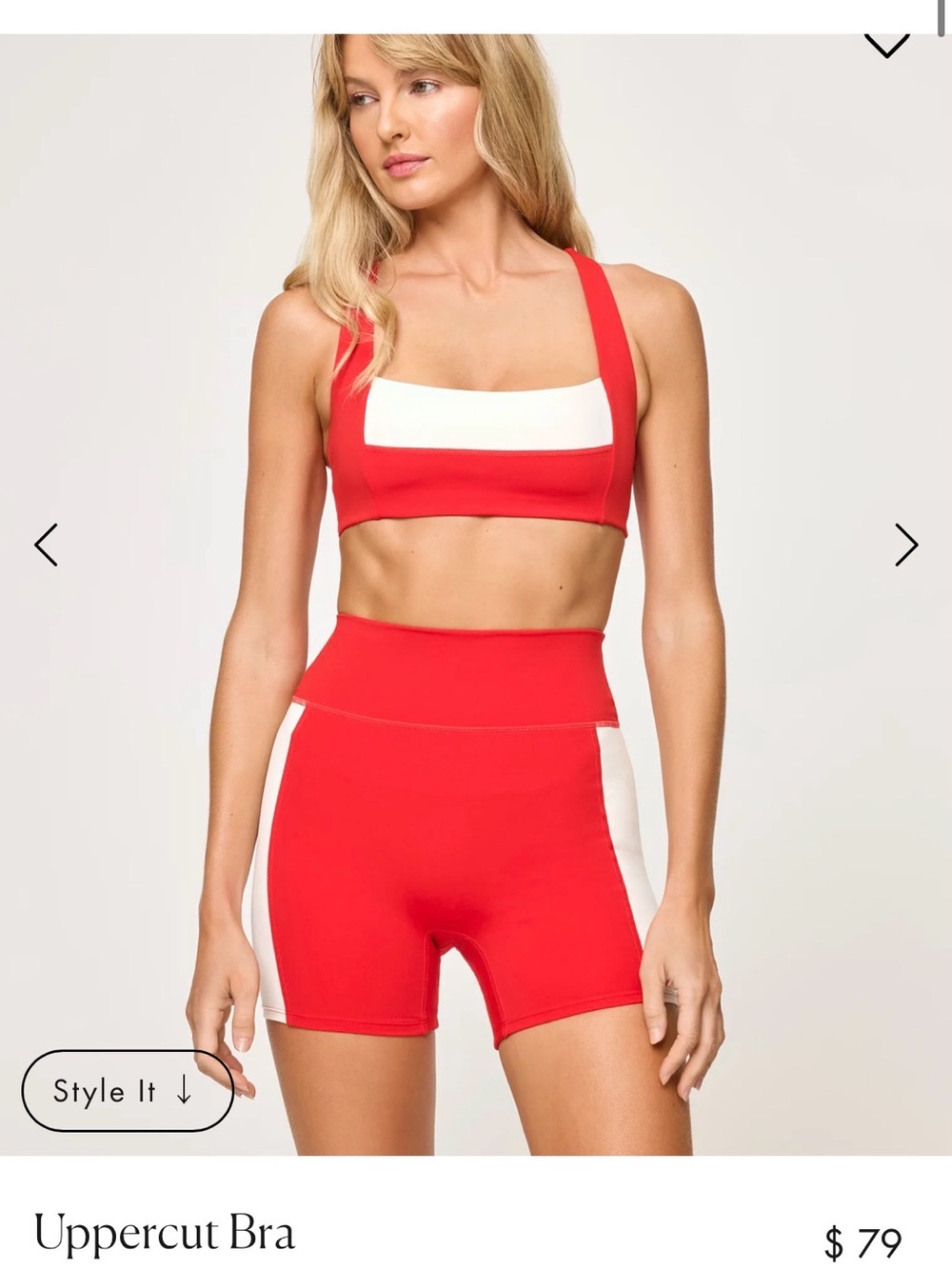l*space UPPERCUT Red and Cream Sports Bra & High-Waist Shorts Set